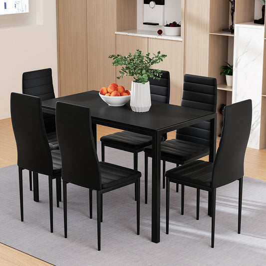 Artiss Dining Chairs & Table Set of 7 - Black